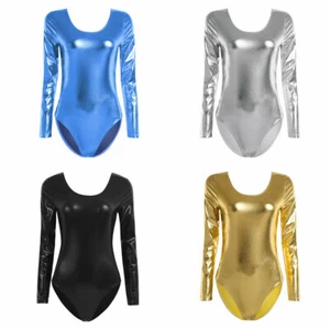 Adult Women Shiny Long Sleeve Ballet Dance Dress Gymnastic Leotard Stage Costume - Picture 1 of 15