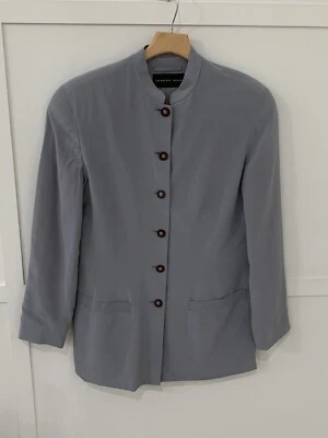 Chaqueta de seda August para mujer talla 10 cuello mandarín acero gris excelente estado 100 % seda Foto 1 de 4