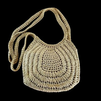 复古 Rosenfeld 意大利编织丝绸绳 Ecru 单肩包 1950 年代晚间/白天 — 第 1/4 张图片