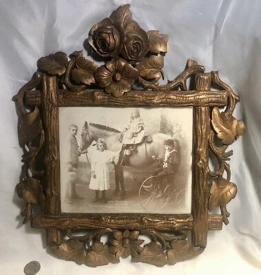 Cuadro tallado Selva Negra 4 de julio de 1886 foto niños, bicicleta, pony “16x”14 Foto 1 de 4