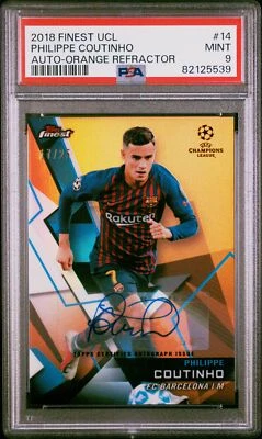 Philippe Coutinho 2018 Topps Finest UEFA Auto Orange Refractor 17/25 PSA 9 - Image 1 of 2