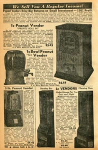1941 small Print Ad of Peanut Vendor, Hershey Bar & Chewing Gum Vending Machine - Picture 1 of 2