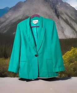 Veste de costume vintage OLEG CASSINI blazer vert sarcelle femme 14 boutons devant - Photo 1/6