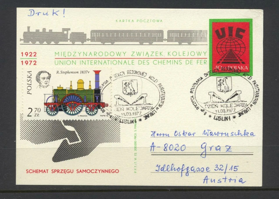 Tarjeta de papelería postal Polonia 1972 a Austria con SG 2417 Foto 1 de 1