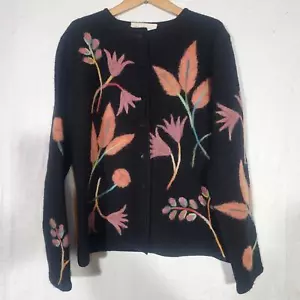 Maglione cardigan SUSAN BRISTOL tg S floreale 100% lana feltro bottoni davanti - Foto 1 di 10