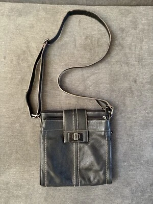 TIGNANELLO Black Pebble Grain Leather Organizer Crossbody Shoulder Bag Purse - Image 1 of 4