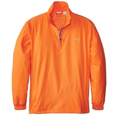 NEW MENS PUMA 1/2 ZIP L/S PULLOVER WIND JACKET, VIBRANT ORANGE, PICK A SIZE, $85 - Image 1 of 4