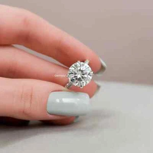 Beautiful 5 CT Round Cut Hidden Halo Moissanite Ring For Her In 14K White Gold - Picture 1 of 8