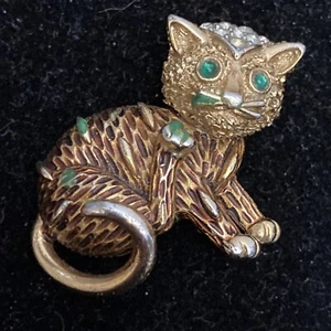 Vintage Crown Trifari RARE Enamel Accent Kitty Cat Collectible Pin Brooch - Picture 1 of 7