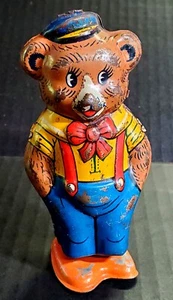 VINTAGE ORIGINAL J. CHOEIN &CO MADE IN USA TIN WIND UP TOY BEAR. CLASSIC  - Picture 1 of 9