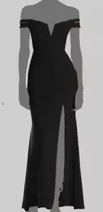 $228 Aqua Dresses Women Black Off-Shoulder High Slit Evening Gown Dress Size 2 - Picture 1 of 3