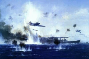 The Famous Four Minutes Battle of Midway junio 1942 - impresión de 7-1/4 x 10-3/4 pulgadas - Imagen 1 de 1