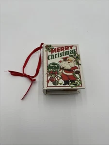 Music Box Musical  Book Retro Christmas Ornament Santa Wish You Merry Song 4" - Picture 1 of 3