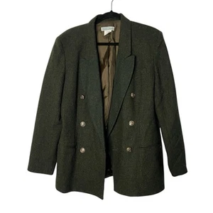 Blazer Stephanie Andrews Vintage Talla 14 Franela Lana Verde Doble Pecho - Imagen 1 de 6