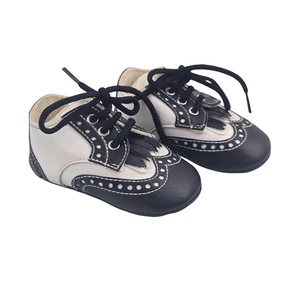 Baby Boys Girls Navy White Oxford Wingtip Tassel Dress Shoes 3-6-9 Months - Picture 1 of 7