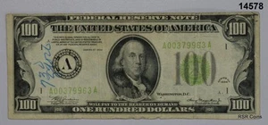 100 $ 1934 FEDERAL RESERVE NOTE LIME GREEN SEAL BOSTON #14578 - Bild 1 von 2