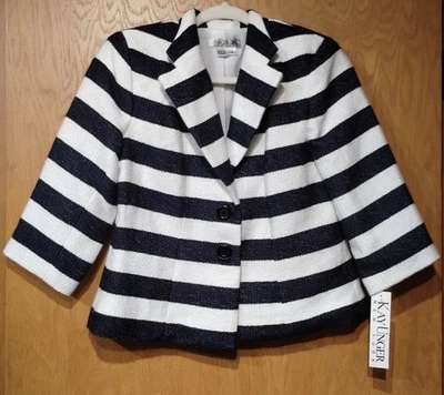 Chaqueta/blazer Kay Unger talla 8 fino/elegante blanco y negro algodón/poliéster a rayas nuevo con etiquetas Foto 1 de 4