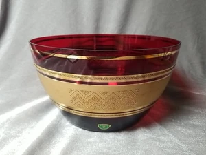 Ruby Red And Gold Trim Crystal Bowl Kusak Signed - Picture 1 of 10