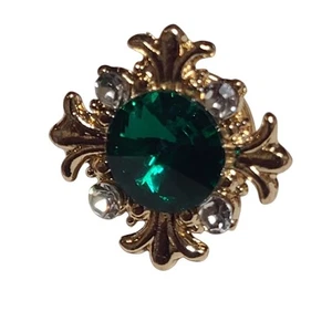 Spilla spilla vintage tono oro cristallo verde 1 pollice design ornato - Foto 1 di 4