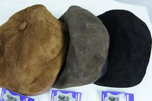 NEW 100% SUEDE LEATHER Gatsby Cap Mens Newsboy Ivy Hat Golf Driving Flat Cabbie - Picture 1 of 16