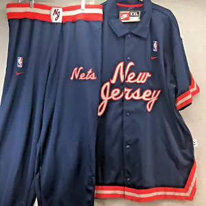 NIKE NJ New Jersey Nets NBA Throwback Outfit Button Warm Up Trikot XXL Hose XL - Bild 1 von 17