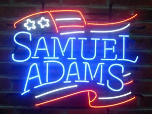 Insegna Luminosa Neon Samuel Adams Stelle Bandiera Birra 24"x20" Lampada Bar Decorazione Parete Vetro - Foto 1 di 13
