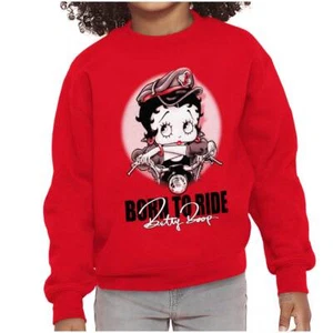 Biker Betty Boop Born To Ride Retro Cartoon Youth Girls Fleece Sweatshirt Kids - Picture 1 of 8