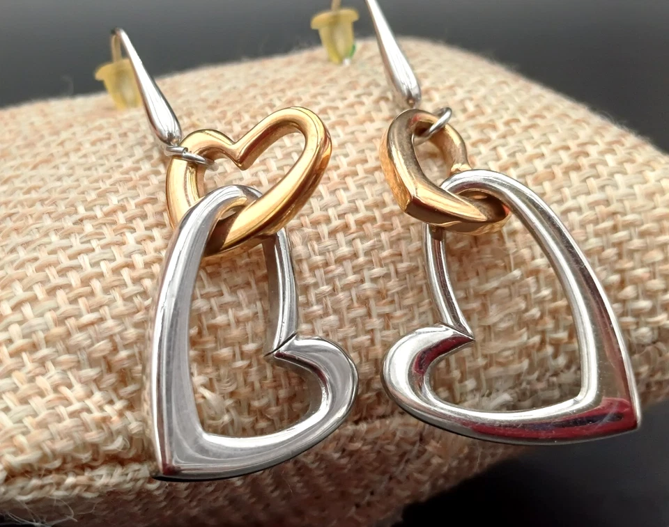 STROILI ORECCHINI PENDENTI ACCIAIO CON CUORI BICOLORE - Immagine 1 di 4