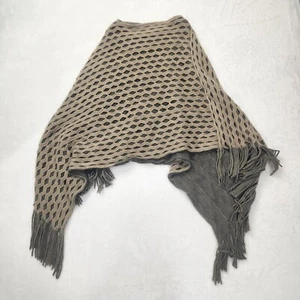Unbranded Womens Poncho Brown Acrylic Woven Wrap Knit Fringe - Picture 1 of 11