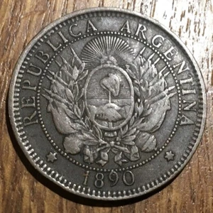 1890 ARGENTINE 2 CENTAVOS PIECE WITH 9 OFFSET!!! RARE SEE PHOTOS!!!! - Picture 1 of 2
