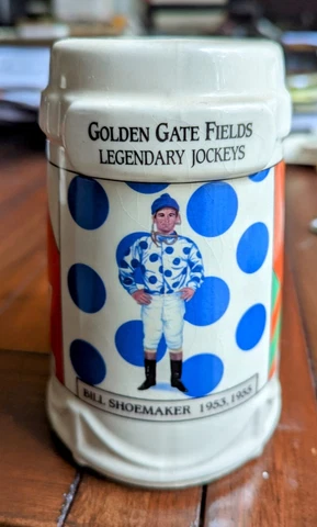 Golden Gate Fields Legendary Jockeys Limited Edition Beer Stein 5.5" Mug Vintage Cover