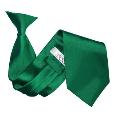 Emerald Green Clip On Tie Satin Plain Solid Mens Formal Wedding Necktie by DQT - Image 1 of 2