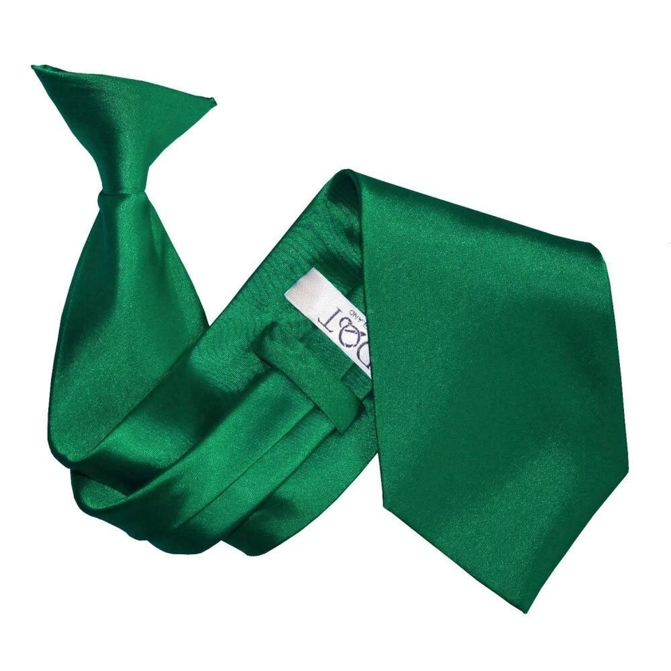 Emerald Green Clip On Tie Satin Plain Solid Mens Formal Wedding Necktie by DQT - Image 1 of 2