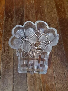 Clear Glass/Crystal Dish Shaped Like Flowers in a Basket Etched, Beautiful Decor - Picture 1 of 4