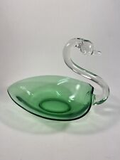 Duncan Miller Vintage Glass Swan Pall Mall Green Swan Large Candy Dish