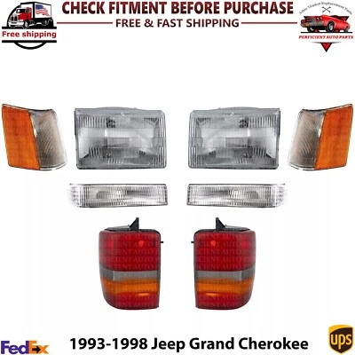 Kit de faros delanteros + lámpara trasera de esquina y trasera izquierda+derecha para Jeep Grand Cherokee 93-98 Foto 1 de 4