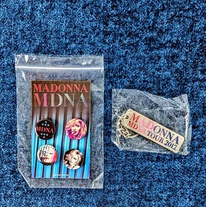 MADONNA MDNA TOUR PROMO PIN BADGES SET of 4 & SEALED KEYCHAIN LOT - Picture 1 of 6