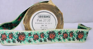 Vintage gewebtes Muster französischer Gürtel Hutband Ripsband 8 Yards  - Bild 1 von 1