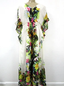 Sapogee Floral Butterfly Sleeve Dress White Multi Color Maxi L NWT - Picture 1 of 13