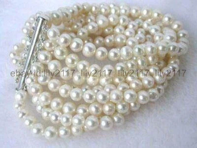 8 rows 6-7mm real natural white freshwater cultured pearl bracelet 7.5 inch - Image 1 of 4