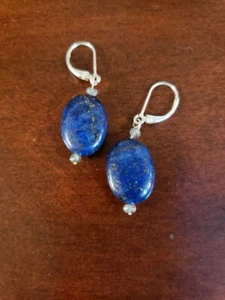 Sterling Silver LAPIS LAZULI & LABRADORITE Dangle Earrings, 1.5" Long LEVERBACKS - Picture 1 of 8
