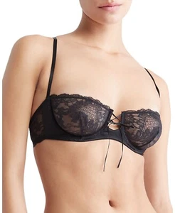 Calvin Klein Sheer Lace Balconette Bra, Style QF7161, Black, 32C - Picture 1 of 4