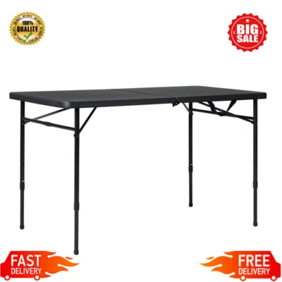 4' Fold-in-Half Folding Table Adjustable High Indoor Outdoor Metal Leg W/ Handle - Image 1 of 4