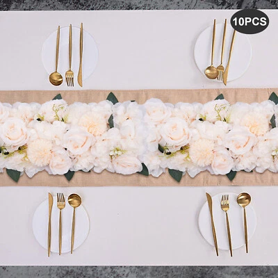 Mesa de comedor 10 piezas centro de mesa de flores champán seda rosa para boda 52*28 cm Foto 1 de 4