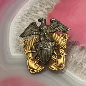 WW2 US Navy Sterling 12K GF Badge Eagle Anchor Shield Logo Collar Lapel Pin - Picture 1 of 11