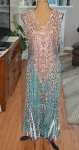 Reba NWOT Stretchy BOHO Sleeveless Animal Print A-line embellished Maxi dress M - Picture 1 of 10