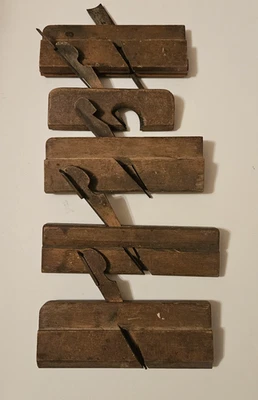 Set of 5 Antique Wooden Molding Planes Woodworking Hand Tool 1800s - Image 1 of 4