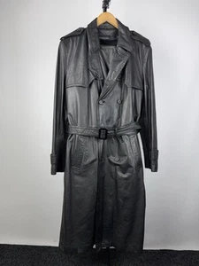 Vintage 90er Echtleder Trenchcoat schwere Jacke mit Gürtel Herren 54 / L Größe - Bild 1 von 12