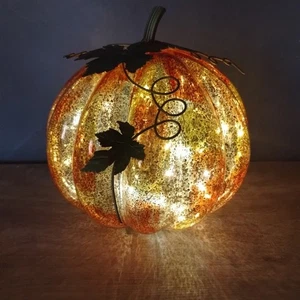 Valerie Parr Hill beleuchteter Kürbis mit Metallblättern orange Glas 9" QVC - Bild 1 von 17