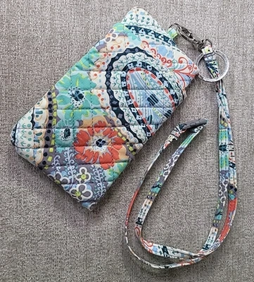 Funda acolchada para teléfono celular Vera Bradley de algodón cítrico cachemira con cordones Usada en Excelente Condición Foto 1 de 4